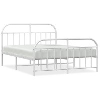 vidaXL Metal Bed Frame with Headboard and Footboard White 53.9