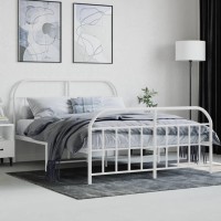 vidaXL Metal Bed Frame with Headboard and Footboard White 53.9