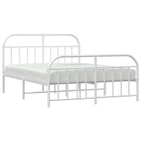 vidaXL Metal Bed Frame with Headboard and Footboard White 53.9