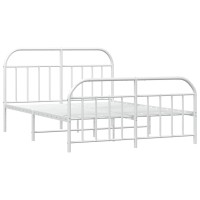 vidaXL Metal Bed Frame with Headboard and Footboard White 53.9