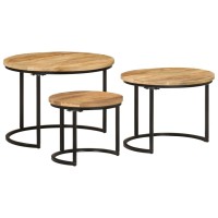 vidaXL Nesting Tables 3 pcs Solid Rough Wood Mango