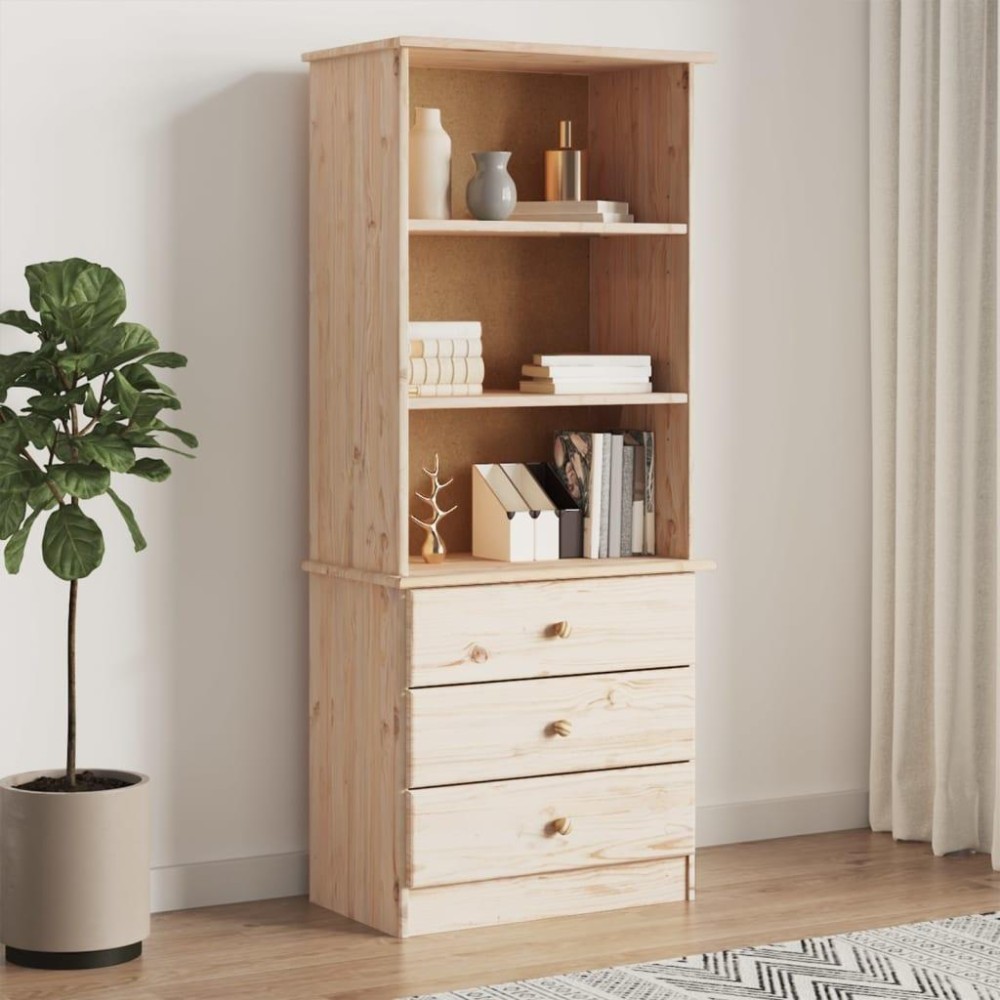 Vidaxl Bookcase With Drawers Alta 23.6X13.8X55.9 Solid Wood Pine
