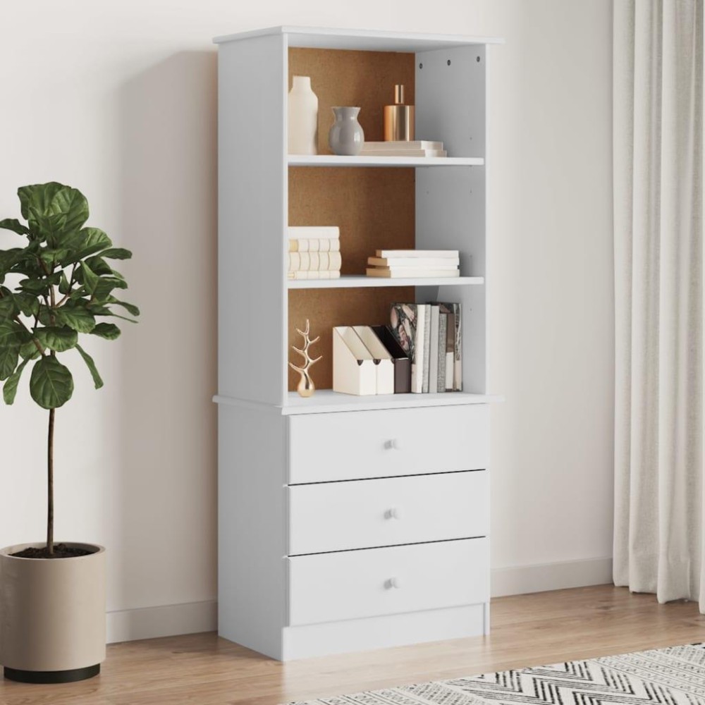 Vidaxl Bookcase With Drawers Alta White 23.6X13.8X55.9 Solid Wood Pine