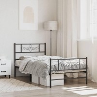 vidaXL Metal Bed Frame with Headboard and Footboard Black 39.4