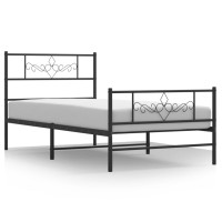 vidaXL Metal Bed Frame with Headboard and Footboard Black 39.4