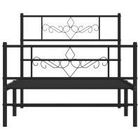 vidaXL Metal Bed Frame with Headboard and Footboard Black 39.4