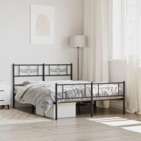 vidaXL Metal Bed Frame with Headboard and Footboard Black 53.1