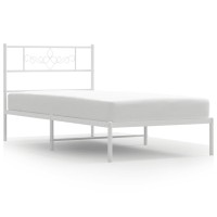 vidaXL Metal Bed Frame with Headboard White 39.4