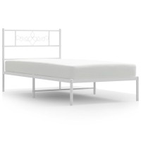 Vidaxl Metal Bed Frame With Headboard White 39.4X78.7