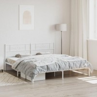 vidaXL Metal Bed Frame with Headboard White 72