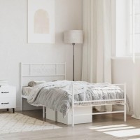 vidaXL Metal Bed Frame with Headboard and Footboard White 39.4