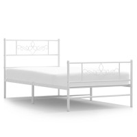 vidaXL Metal Bed Frame with Headboard and Footboard White 39.4