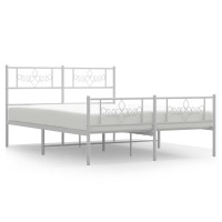 vidaXL Metal Bed Frame with Headboard and Footboard White 53.1