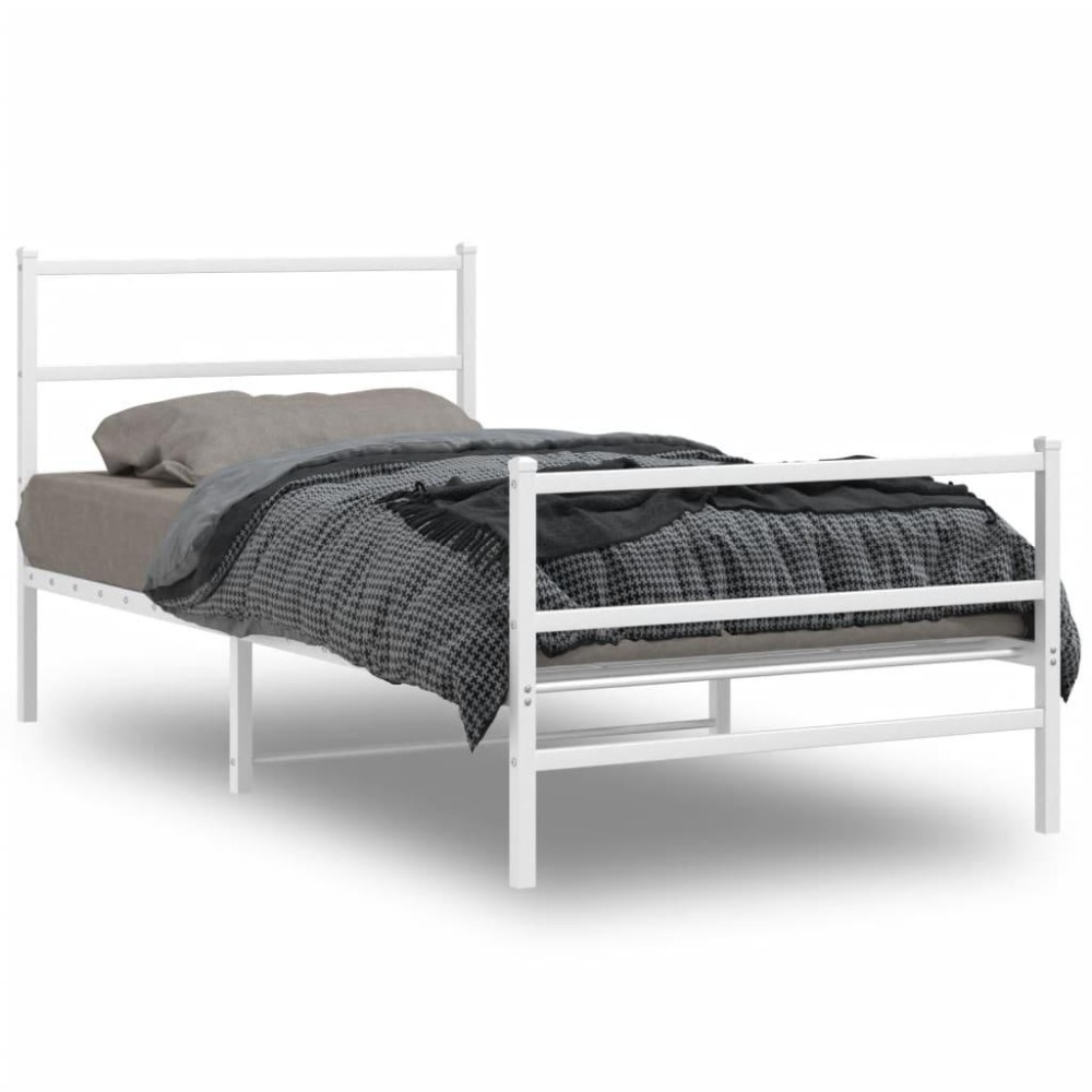 Vidaxl Metal Bed Frame With Headboard And Footboardwhite 39.4X78.7