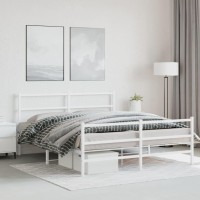 Vidaxl Metal Bed Frame With Headboard And Footboardwhite 59.1X78.7