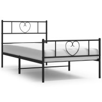 vidaXL Metal Bed Frame with Headboard and Footboard Black 39.4