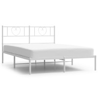 vidaXL Metal Bed Frame with Headboard White 53.1