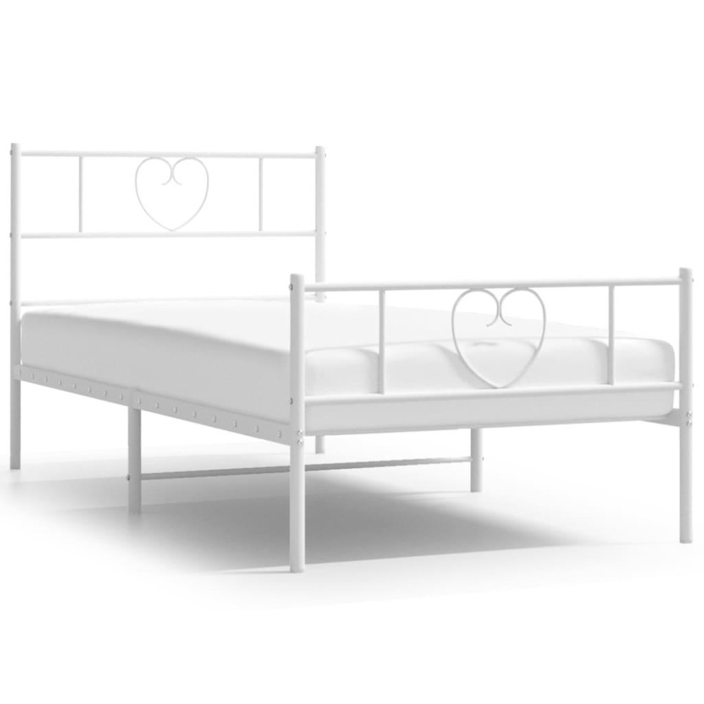 vidaXL Metal Bed Frame with Headboard and Footboard White 39.4