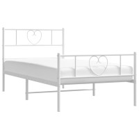 vidaXL Metal Bed Frame with Headboard and Footboard White 39.4