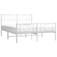 vidaXL Metal Bed Frame with Headboard and Footboard White 53.1