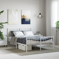 Vidaxl Metal Bed Frame With Headboard And Footboard White 59.1X78.7