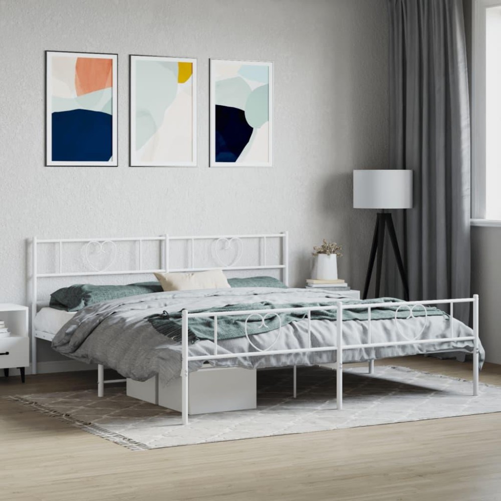 vidaXL Metal Bed Frame with Headboard&Footboard White 72