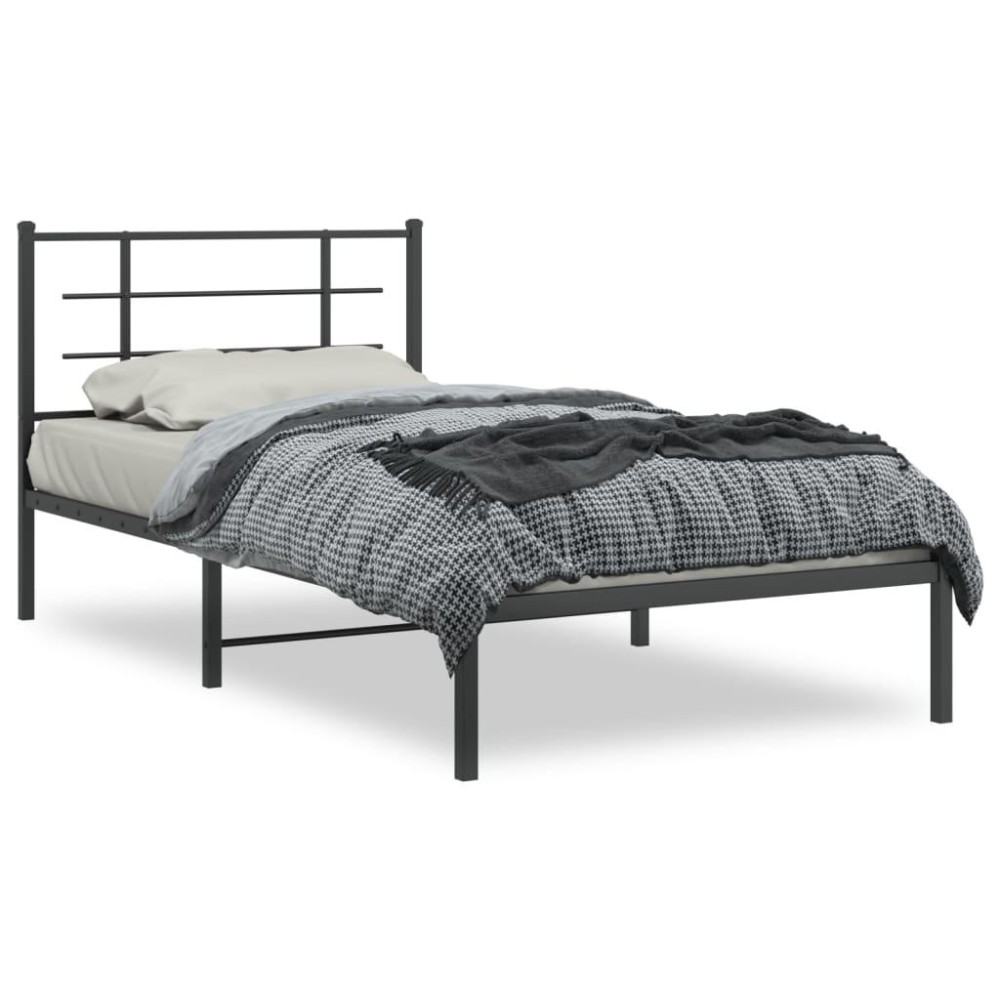 vidaXL Metal Bed Frame with Headboard Black 39.4