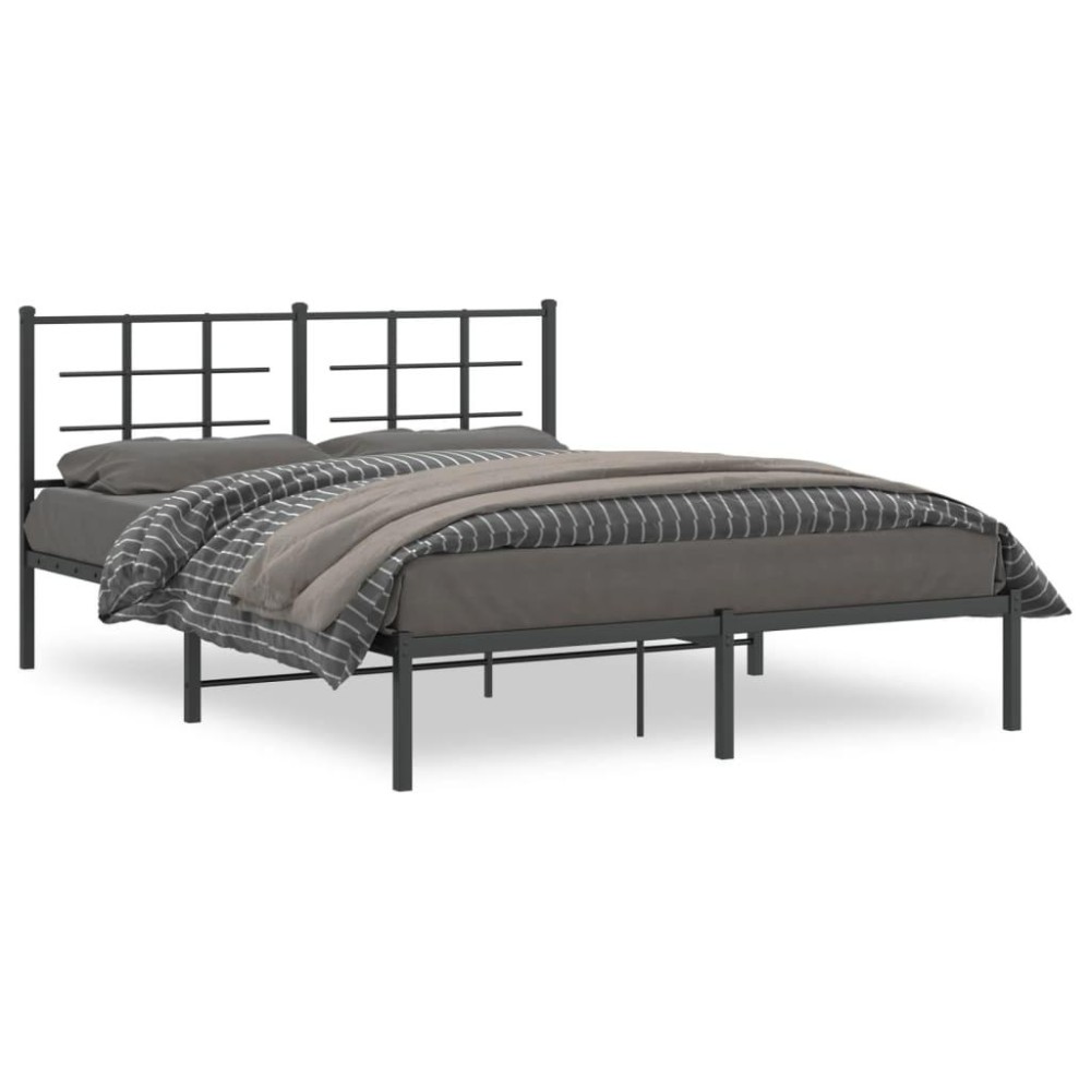 vidaXL Metal Bed Frame with Headboard Black 59.1