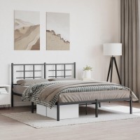 vidaXL Metal Bed Frame with Headboard Black 59.1