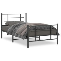 vidaXL Metal Bed Frame with Headboard and Footboard Black 39.4