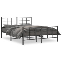 Vidaxl Metal Bed Frame With Headboard And Footboard Black 59.1X78.7