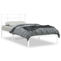 Vidaxl Metal Bed Frame With Headboard White 39.4X78.7