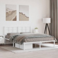 vidaXL Metal Bed Frame with Headboard White 59.1