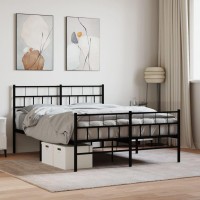 vidaXL Metal Bed Frame with Headboard and Footboard Black 53.1