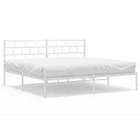 vidaXL Metal Bed Frame with Headboard White 76