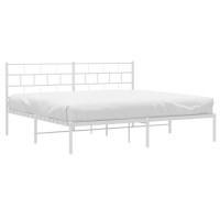 vidaXL Metal Bed Frame with Headboard White 76