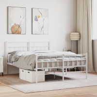 vidaXL Metal Bed Frame with Headboard and Footboard White 53.1