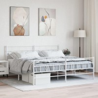 vidaXL Metal Bed Frame with Headboard&Footboard White 72