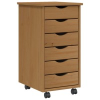 Vidaxl Rolling Cabinet With Drawers Moss Honey Brown Solid Wood Pine