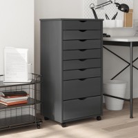 Vidaxl Rolling Cabinet With Drawers Moss Gray Solid Wood Pine