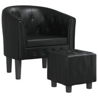 vidaXL Tub Chair with Footstool Black Faux Leather