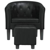 vidaXL Tub Chair with Footstool Black Faux Leather