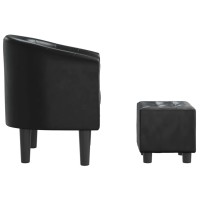 vidaXL Tub Chair with Footstool Black Faux Leather