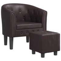 vidaXL Tub Chair with Footstool Brown Faux Leather