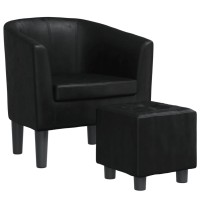 Vidaxl Tub Chair With Footstool Black Faux Leather