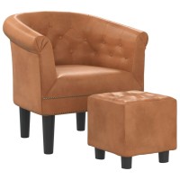 vidaXL Tub Chair with Footstool Brown Faux Leather