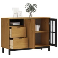 Vidaxl Sideboard With Glass Door Flam 43.3X15.7X31.5 Solid Wood Pine