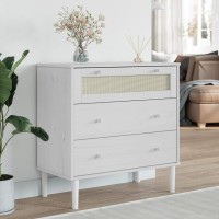 Vidaxl Drawer Cabinet Senja Rattan Look White 31.5X15.7X31.5 Solid Wood Pine