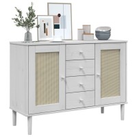 Vidaxl Sideboard Senja Rattan Look White 44.1X15.7X31.5 Solid Wood Pine