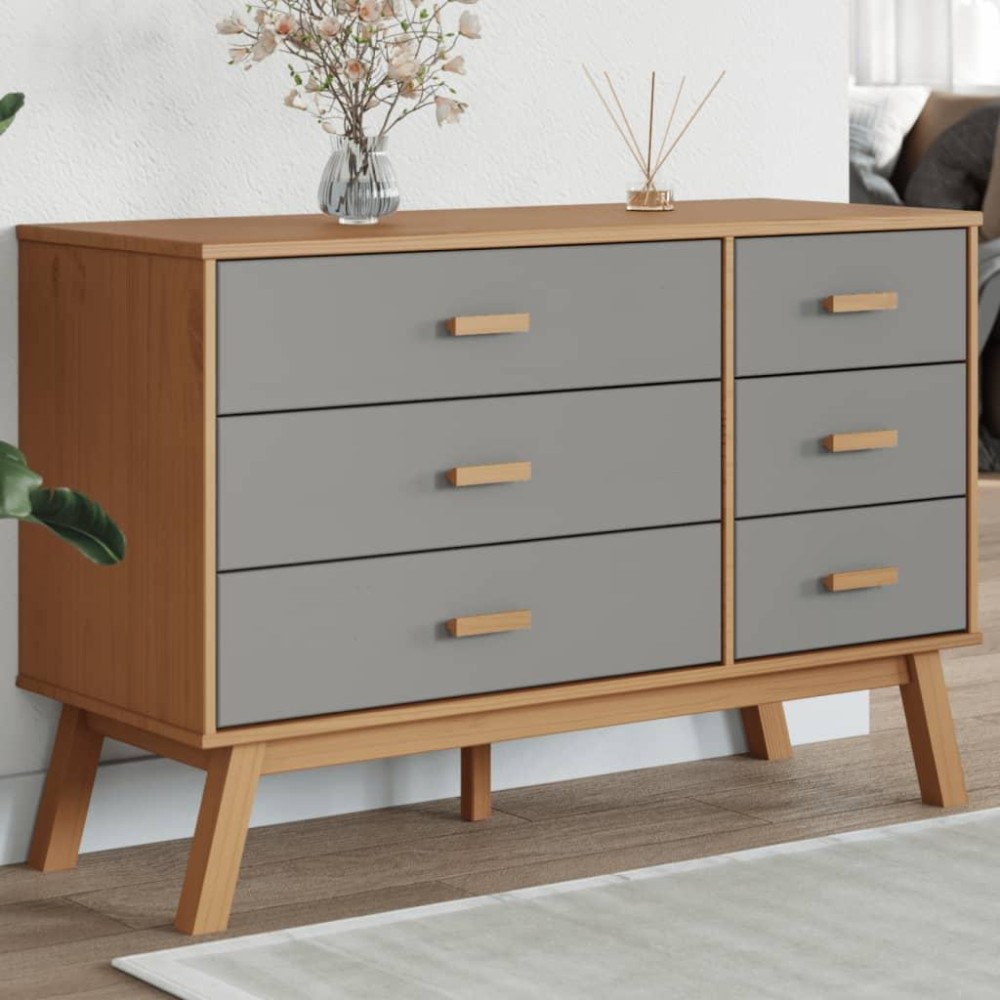 vidaXL Drawer Cabinet OLDEN Gray and Brown Solid Wood Pine